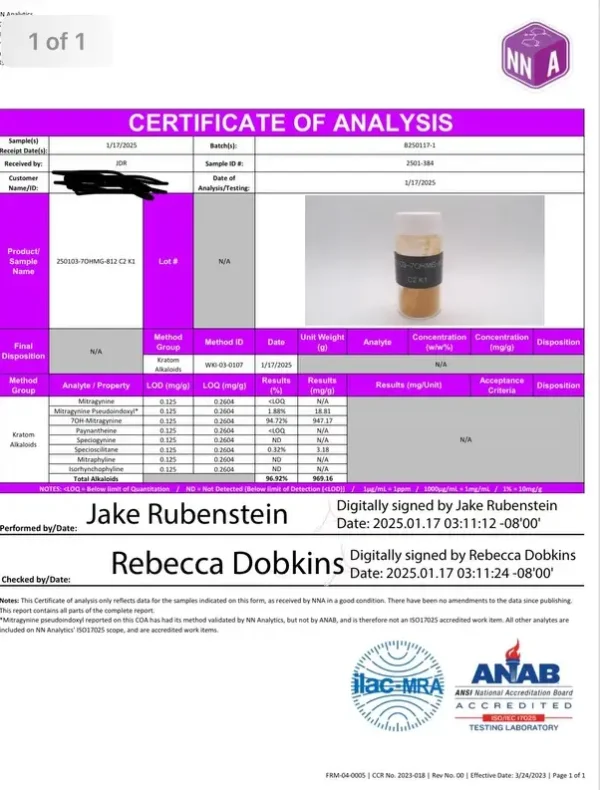 94% 7oh powder labratory report