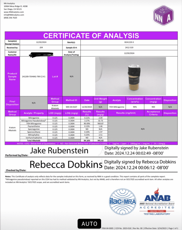 90% 7OH Powder labs contains 3% Pseudo