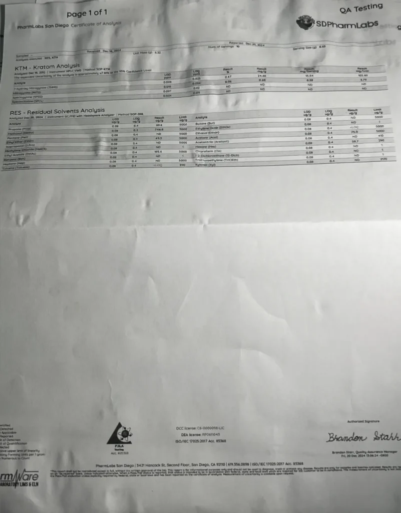 7-OH 15MG Tablets (Laboratory report)